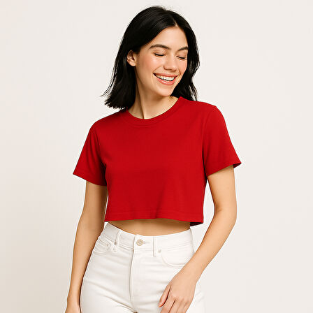 Kırmızı Kadın Oversize  Crop Top Modelleri | Headwear Kalitesi ve Şıklığı |İpek Apre