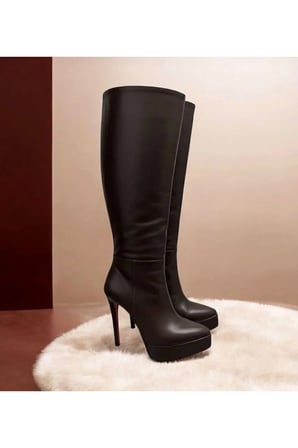 Kadın Topuk Uzun Çizme Fermuarlı Diz Altı Boy Topuk 12cm Ön Platform 4cm Kahverengi / 40