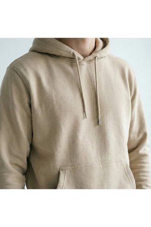 Unisex Rahat Kesim Pamuklu Yumuşak Dokulu İçi Polarlı Basic Desenli Kapüşonlu Sweatshirt Bej / M