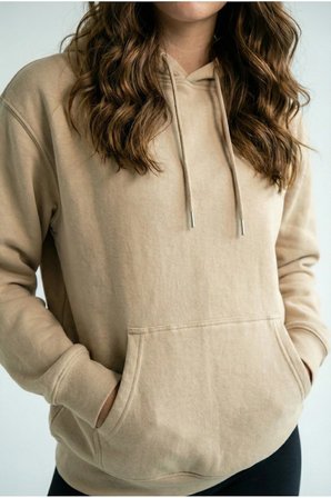 Unisex Rahat Kesim Pamuklu Yumuşak Dokulu İçi Polarlı Basic Desenli Kapüşonlu Sweatshirt Bej / M