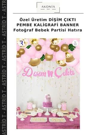 Özel Üretim DİŞİM ÇIKTI PEMBE KALİGRAFİ BANNER Fotoğraf Bebek Partisi Hatıra