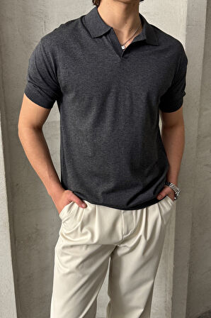 Erkek Oversize Pamuklu Polo Yaka Triko T-Shirt