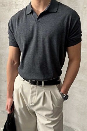 Erkek Oversize Pamuklu Polo Yaka Triko T-Shirt