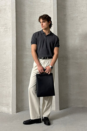 Erkek Oversize Pamuklu Polo Yaka Triko T-Shirt