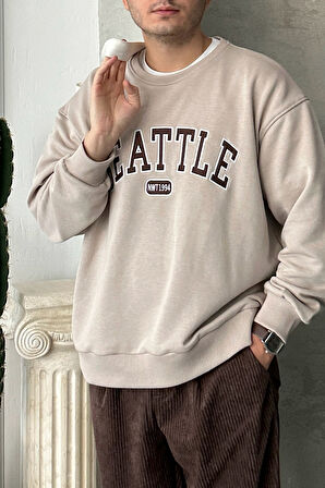 Erkek Seattle Baskılı Oversize Sweatshirt