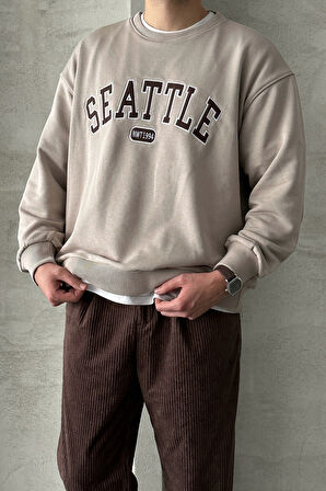 Erkek Seattle Baskılı Oversize Sweatshirt