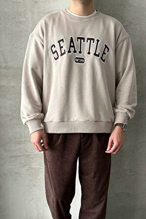 Erkek Seattle Baskılı Oversize Sweatshirt