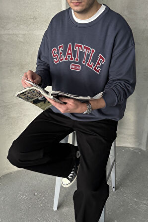 Erkek Seattle Baskılı Oversize Sweatshirt