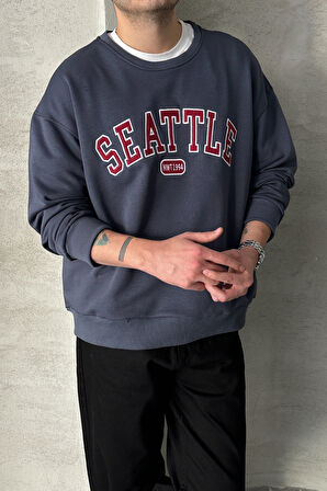 Erkek Seattle Baskılı Oversize Sweatshirt