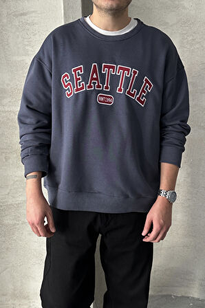 Erkek Seattle Baskılı Oversize Sweatshirt