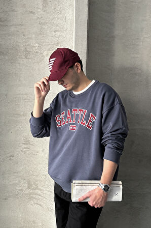 Erkek Seattle Baskılı Oversize Sweatshirt