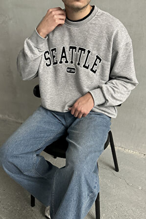 Erkek Seattle Baskılı Oversize Sweatshirt