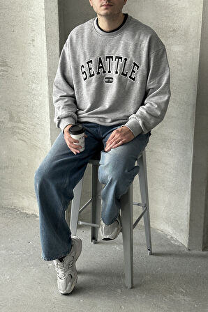 Erkek Seattle Baskılı Oversize Sweatshirt