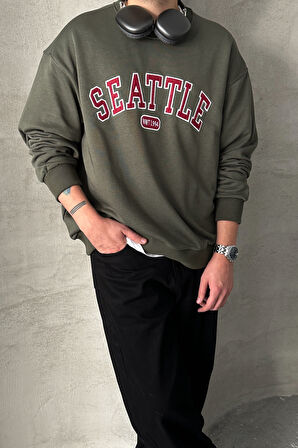 Erkek Seattle Baskılı Oversize Sweatshirt