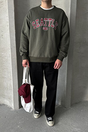 Erkek Seattle Baskılı Oversize Sweatshirt