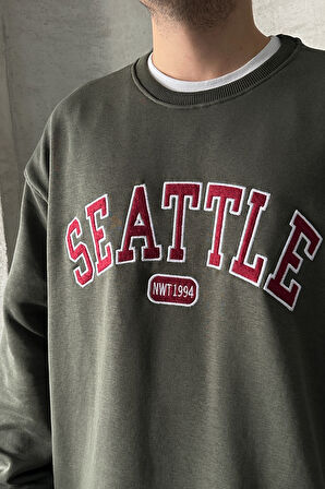 Erkek Seattle Baskılı Oversize Sweatshirt