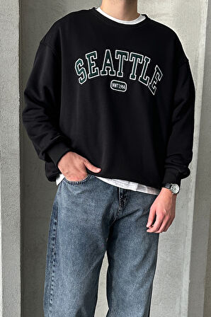 Erkek Seattle Baskılı Oversize Sweatshirt