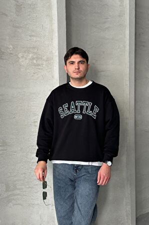 Erkek Seattle Baskılı Oversize Sweatshirt