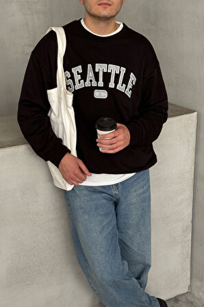 Erkek Seattle Baskılı Oversize Sweatshirt