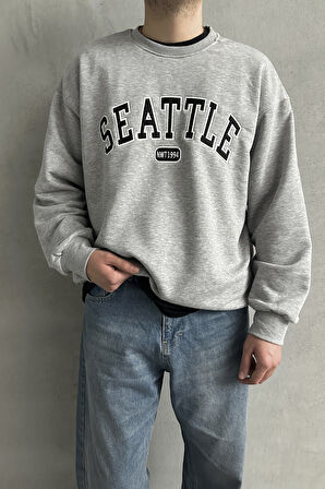 Erkek Seattle Baskılı Oversize Sweatshirt