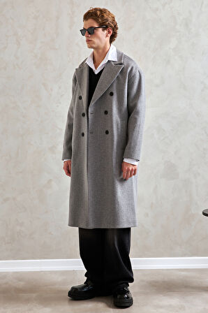 Erkek Oversize Astarlı Uzun Kaşe Kaban 