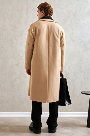 Erkek Oversize Astarlı Uzun Kaşe Kaban 