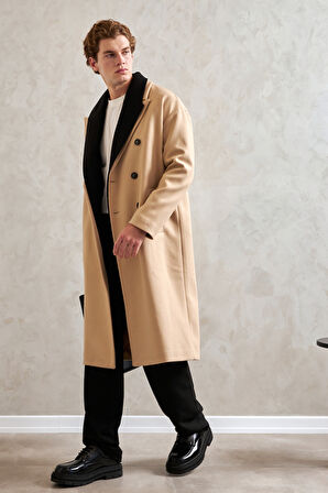 Erkek Oversize Astarlı Uzun Kaşe Kaban 