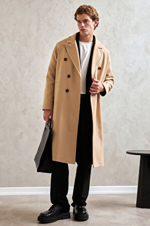 Erkek Oversize Astarlı Uzun Kaşe Kaban 