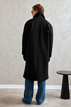 Erkek Oversize Astarlı Uzun Kaşe Kaban 