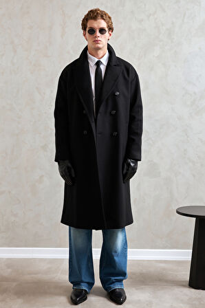 Erkek Oversize Astarlı Uzun Kaşe Kaban 