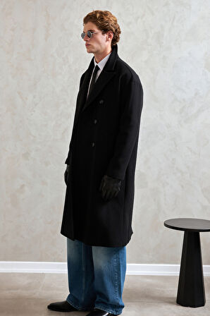 Erkek Oversize Astarlı Uzun Kaşe Kaban 