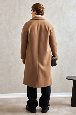 Erkek Oversize Astarlı Uzun Kaşe Kaban 