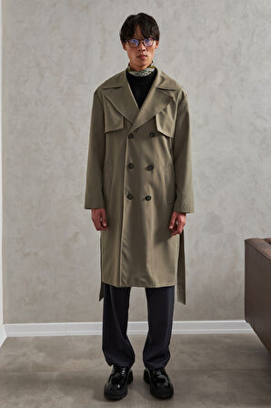 Erkek Kruvaze Yaka Oversize Trençkot