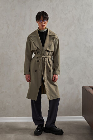 Erkek Kruvaze Yaka Oversize Trençkot