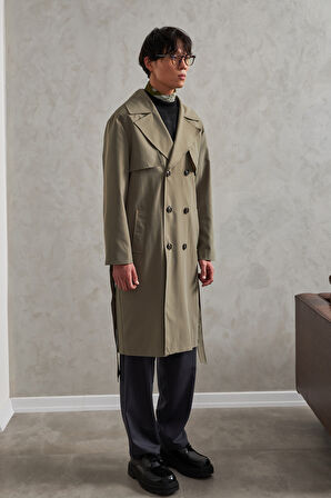 Erkek Kruvaze Yaka Oversize Trençkot