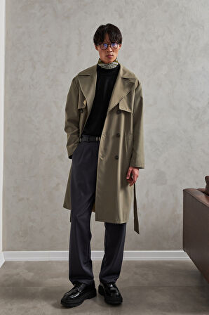 Erkek Kruvaze Yaka Oversize Trençkot