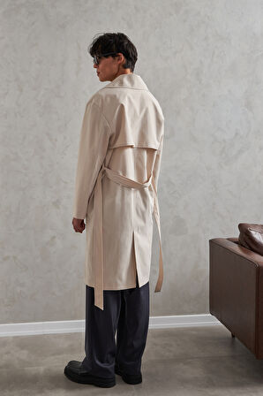 Erkek Kruvaze Yaka Oversize Trençkot