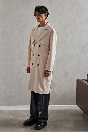 Erkek Kruvaze Yaka Oversize Trençkot