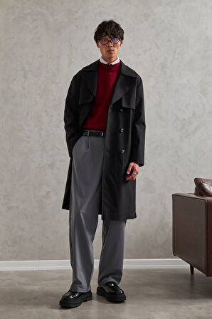 Erkek Kruvaze Yaka Oversize Trençkot