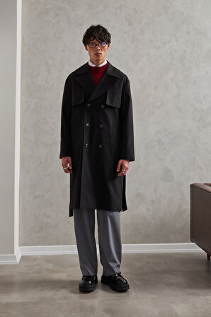 Erkek Kruvaze Yaka Oversize Trençkot