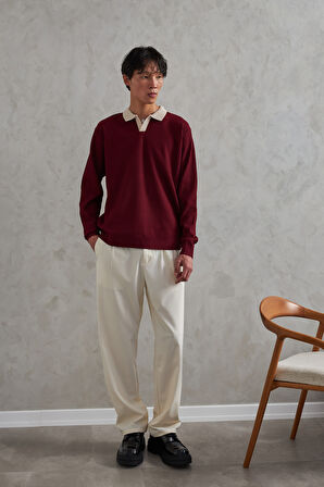 Erkek Polo Yaka Nopeli Oversize Triko Kazak