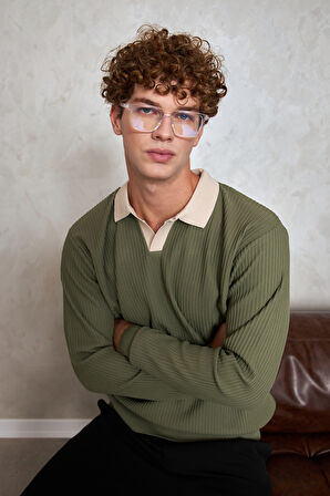 Erkek Polo Yaka Nopeli Oversize Triko Kazak