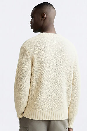 Erkek Bisiklet Yaka Oversize Örgü Desen Kazak