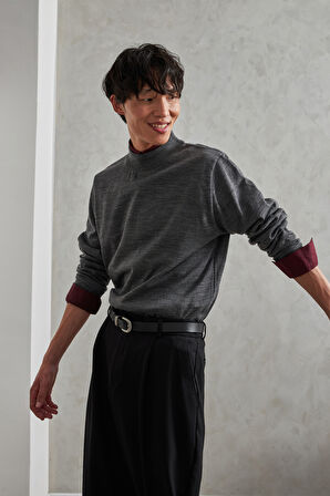 Erkek Yarım Balıkçı Oversize Basıc Triko Kazak