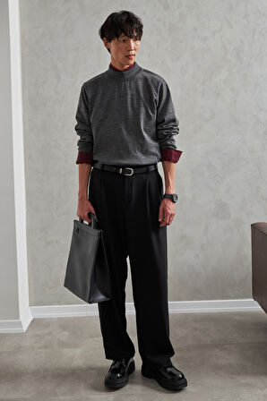 Erkek Yarım Balıkçı Oversize Basıc Triko Kazak