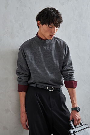 Erkek Yarım Balıkçı Oversize Basıc Triko Kazak