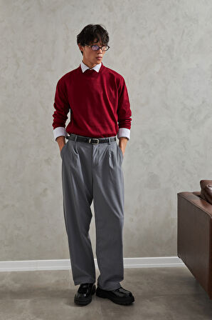 Erkek Yarım Balıkçı Oversize Basıc Triko Kazak