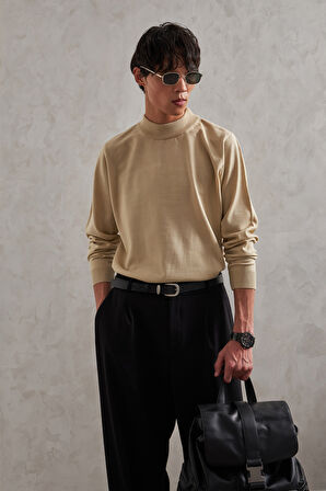 Erkek Yarım Balıkçı Oversize Basıc Triko Kazak