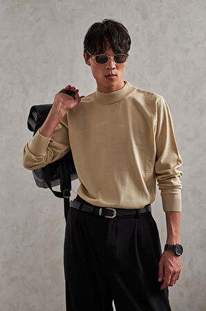 Erkek Yarım Balıkçı Oversize Basıc Triko Kazak