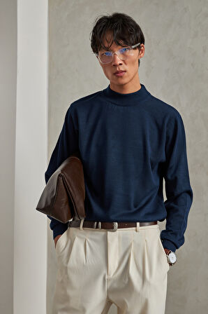 Erkek Yarım Balıkçı Oversize Basıc Triko Kazak